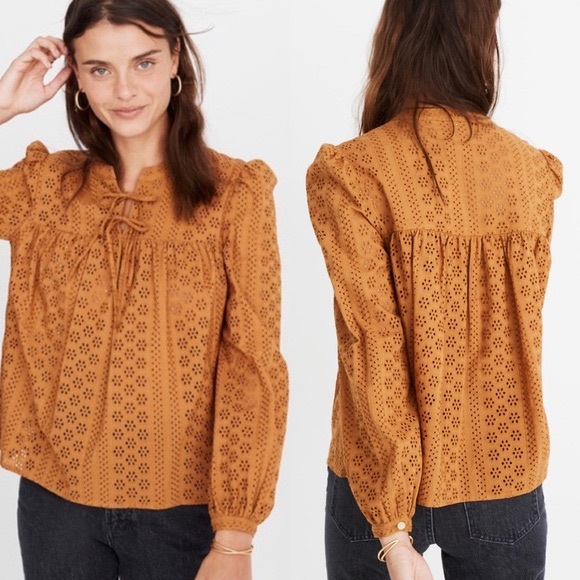 madewell eyelet double tie peasant top
